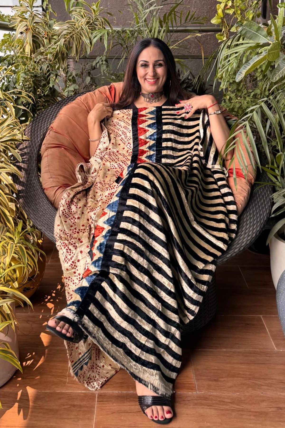 Ajrakh art on velvet (kurta only)